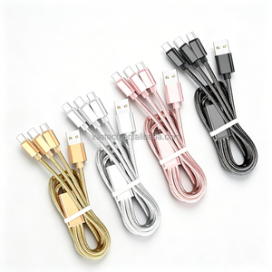 Cable de Carga 3 en 1 de Nailon de 1M con Triple Conector (Micro USB, Tipo C) para Carga Simultánea de iPhone y <span class=keywords><strong>Android</strong></span> - ¡Oferta! - Product Image 1