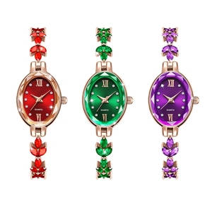 Phong cách thanh lịch cao cấp của phụ nữ thạch anh xem với kim cương thiết lập Dây đeo hợp kim mới có tính năng tai lúa mì Tím cánh hoa lá thiết kế - Product Image 1