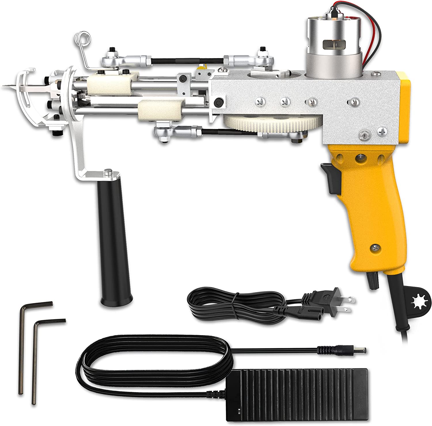Набор электрического пистолета для тафтинга, 2 в 1, высокоскоростная ручная вязальная машина для ковровых покрытий с регулируемой иглой, лимонно-желтого цвета