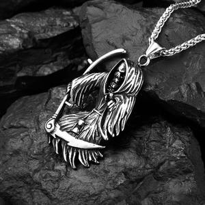 MECYLIFE Death Reaper Collar de acero inoxidable Punk Death Devil Skull Sickle Colgante Collar para hombre - Product Image 4