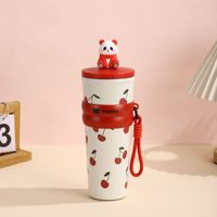 Bouteille d'eau isotherme portable en acier inoxydable de 700 ml avec couvercle à paille et bouche large, motif panda mignon, vente en gros