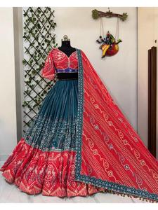 Traditional Heavy Muslin Cotton Digital Printed <b>Lehenga</b> Choli Dupatta Set with Real Mirror Work for <b>Women</b> Festive Celebrations - Product Image 4