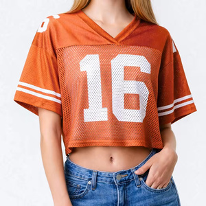 Jersey de Fútbol Americano Corto de Malla para Mujer, Transpirable, de Poliéster, Cuello en V, Manga Corta, a la Moda - Product Image 1