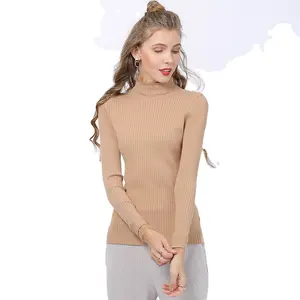 Pull à col roulé pour Femme, vêtement chaud en tricot solide, Slim, manches longues, grande taille