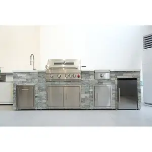 BBQ Island Outdoor Kitchen Cabinet Grill With Fridge for House and Garden Made of 304 stainless steel