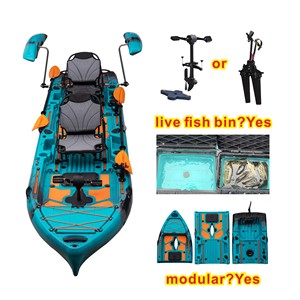 Kayak modulaire multi-moteurs de 14 pieds pour <span class=keywords><strong>2</strong></span> personnes, pour lacs, <span class=keywords><strong>rivières</strong></span>, pêche, utilisation en plein air, grande capacité, matériau PE, respectueux de l'environnement - Product Image 1