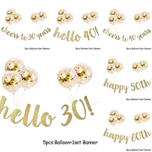 जन्मदिन मुबारक 30/40/50/60 सजावट सेट पत्र संख्या बैनर चमक बैनर 12 इंच कंफ़ेद्दी गुब्बारे हैलो 30 40th करने के लिए चीयर्स