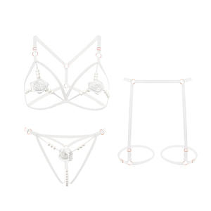 Vente en gros de lingerie amusante avec de <span class=keywords><strong>petits</strong></span> <span class=keywords><strong>seins</strong></span> et un grand ensemble passion de lit séduisant à trois points de perles de rose coquette - Product Image 4