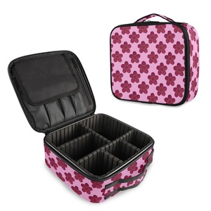 Hawaiian Pink Hau Flower Custom Print <b>Square</b> Professional Artist Makeup Case Small Makeup Train Case with <b>Adjustable</b> Dividers - Product Image 5