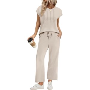 Two Piece Sets For Women Summer Casual <b>Cap</b> <b>Sleeve</b> <b>Tops</b> Lounge Matching Set Breathable Knitted Outfits - Product Image 2