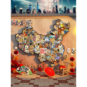 Autocollants muraux sur le thème du patrimoine culturel chinois, design carte, petits, moyens, grands, extra grands, pour la décoration de la maternelle - Product Image 1