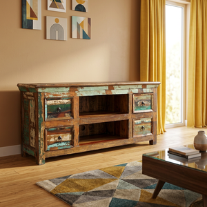 Rustic Reclaimed Wood <b>TV</b> <b>Stands</b> <b>Tv</b> Cabinet With 4 Drawers And 2 Shelves Storage Buffet Cabinet For Living Room <b>Bedroom</b> Hotel - Product Image 2