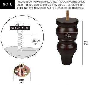 WEKIS Solid Wood Indoor/Outdoor Sofa Legs 6 Inch Turned Furniture Legs for Living Room Workshop Table Couch & Recliner - Product Image 3