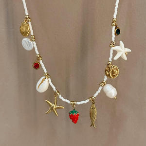 Collier pendentif étoile de mer pétoncle vintage, chaîne en or, bijoux de plage pour femmes, cadeau de vacances d'été, coquille de conque, style côtier - Product Image 5