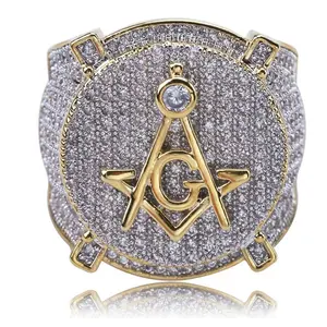 hot selling hip hop jewelry iced out vintage AG masonic rings for men large size fashion luxury religious design spiritual rings