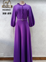 Gaun Muslim Wanita Lengan Panjang Kerah Lebar Warna Solid Elegan Manis Bahan Spandex Lipit Oversize Ramah Lingkungan untuk Pernikahan Musim Dingin