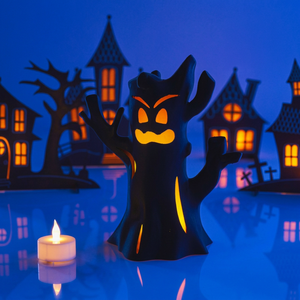 Décoration extérieure effrayante pour Halloween, Monster Tree Light, LED, avec un ensemble de 12 bougies chauffe-plat, garantie de 2 ans - Product Image 1