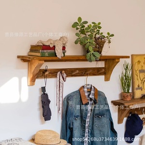 <b>Pine</b> Wood Reclaimed <b>Shelf</b> Single Layer Wall Mounted Storage Rack For Dining Room Kitchen - Product Image 4