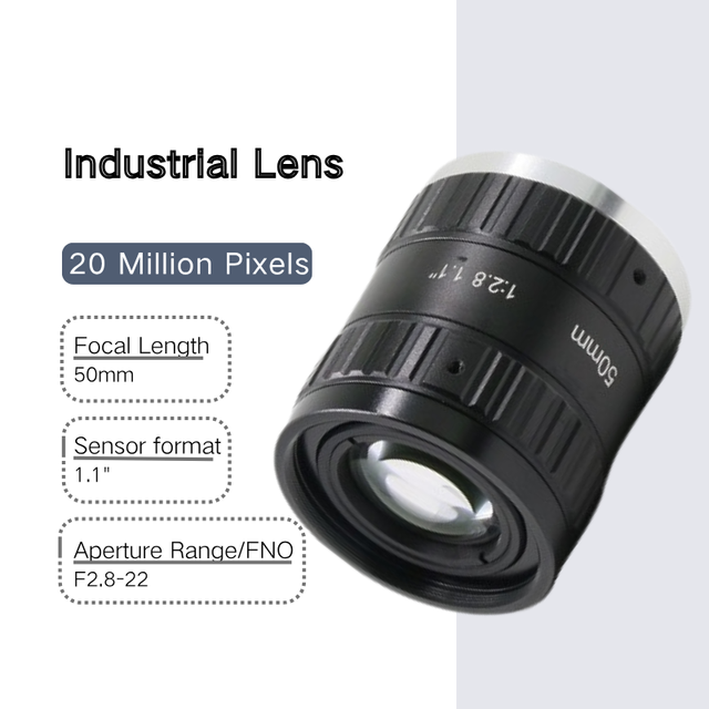 Machine Vision Lens 50mm Focal Length 20MP C Mount for 1.1 Inch Sensor F2.8 Low Distortion Manual Focus Industrial Optics