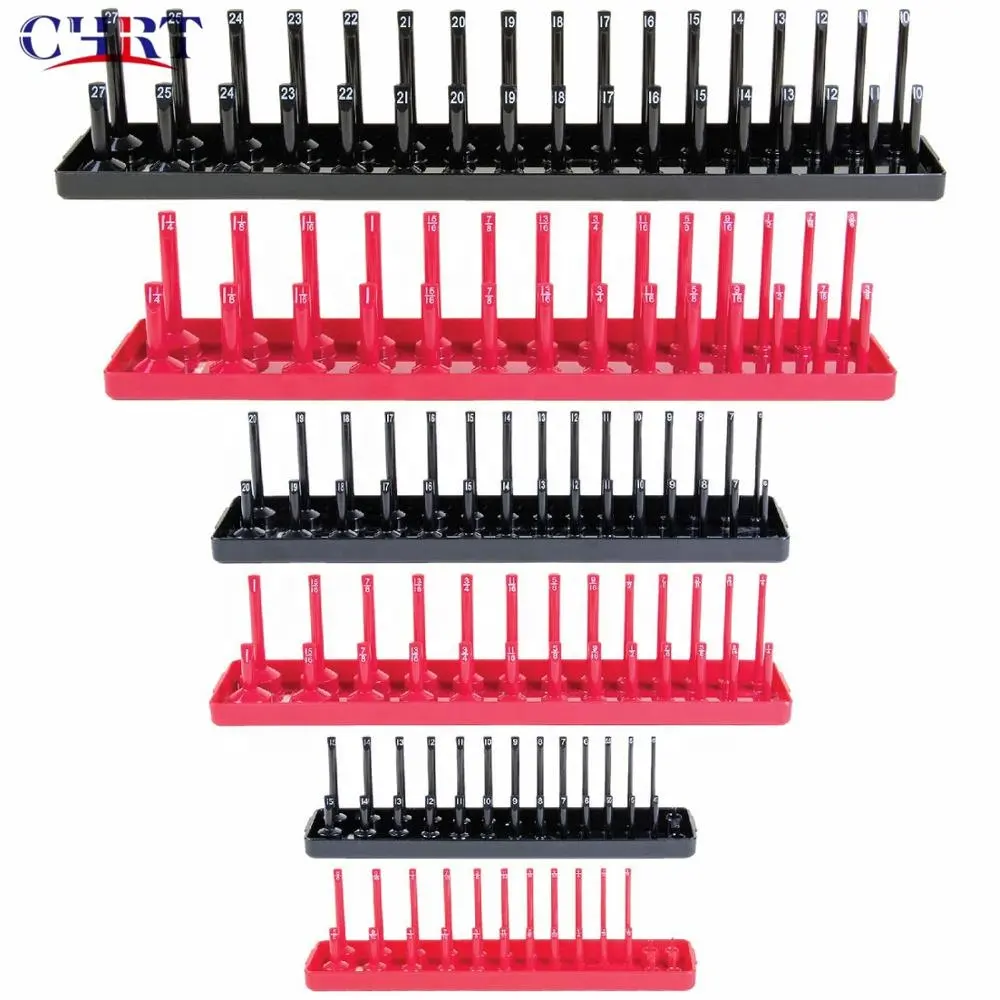 CHRT 3pcs Red or Black Home Goods Socket Organizers 1/4" 3/8" 1/2" Metric Magnetic Plastic Socket Tray Organizer