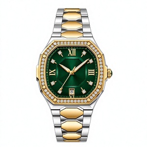 Montre de luxe Tonneau Diamond avec cadran vert, bracelet en acier inoxydable, analogique à quartz, unisexe - Product Image 1
