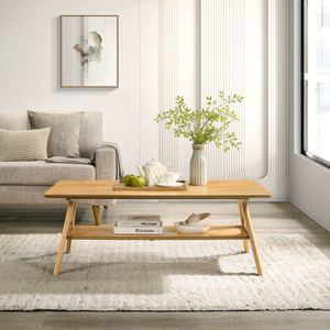 Table basse en bois Arona de style moderne du milieu du siècle avec étagère de rangement, largeur 48 pouces, meubles de salon - Product Image 1