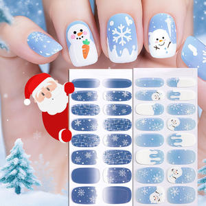 Uñas Postizas de Gel con Purpurina de Primera Calidad, Tema de Copos de Nieve Invernales con Arte 3D de Papá Noel Dorado - Product Image 1