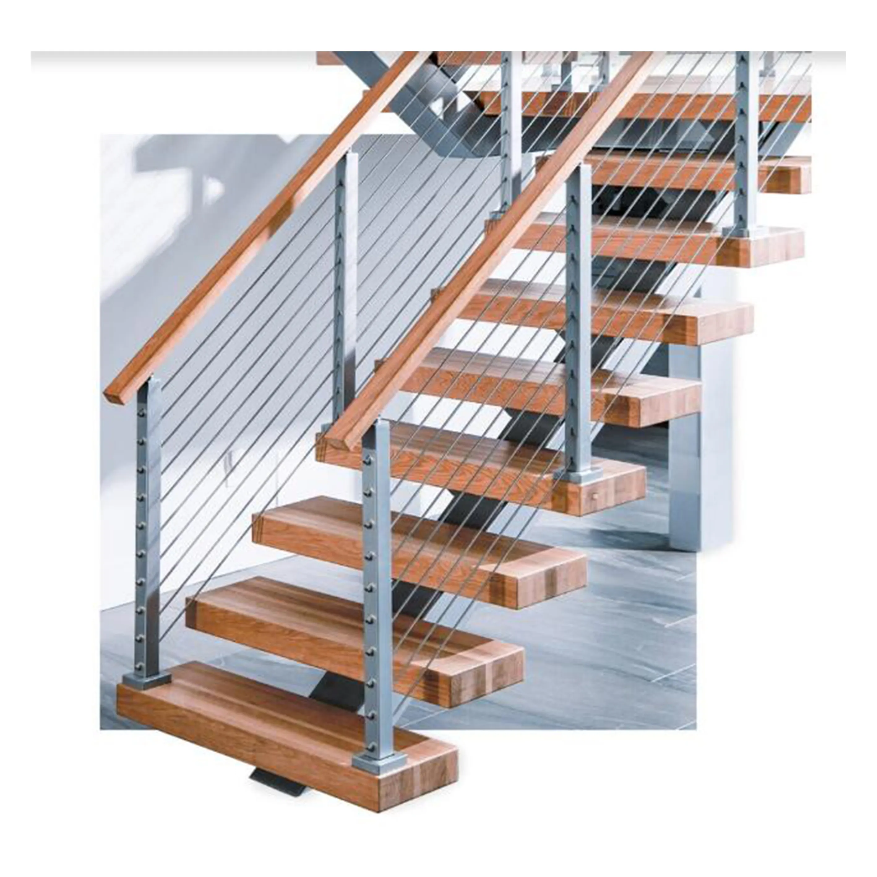 Fabricantes de diseño de escaleras populares Acero Flotante Mono Escalier Stringer Escalera Hidden Stringer Steel Central Stair
