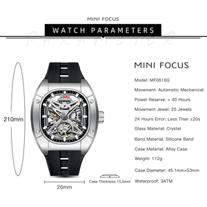 MINI FOCUS MF0618G <span class=keywords><strong>Montre</strong></span>-bracelet <span class=keywords><strong>automatique</strong></span> pour homme, bracelet en silicone noir, étanche 30 m, lumineuse, <span class=keywords><strong>montre</strong></span> mécanique de sport - Product Image 6
