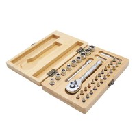 Prix de gros 37 pièces ensemble d'outils de douille de matériel en bambou boîte en bois mécanique Auto moto réparation Zhejiang fabricant