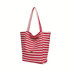 Striped <b>Canvas</b> Tote <b>Bag</b> <b>Large</b> Capacity Casual Shoulder <b>Bag</b> for Women Summer Beach Shopping Handbag - Product Image 4