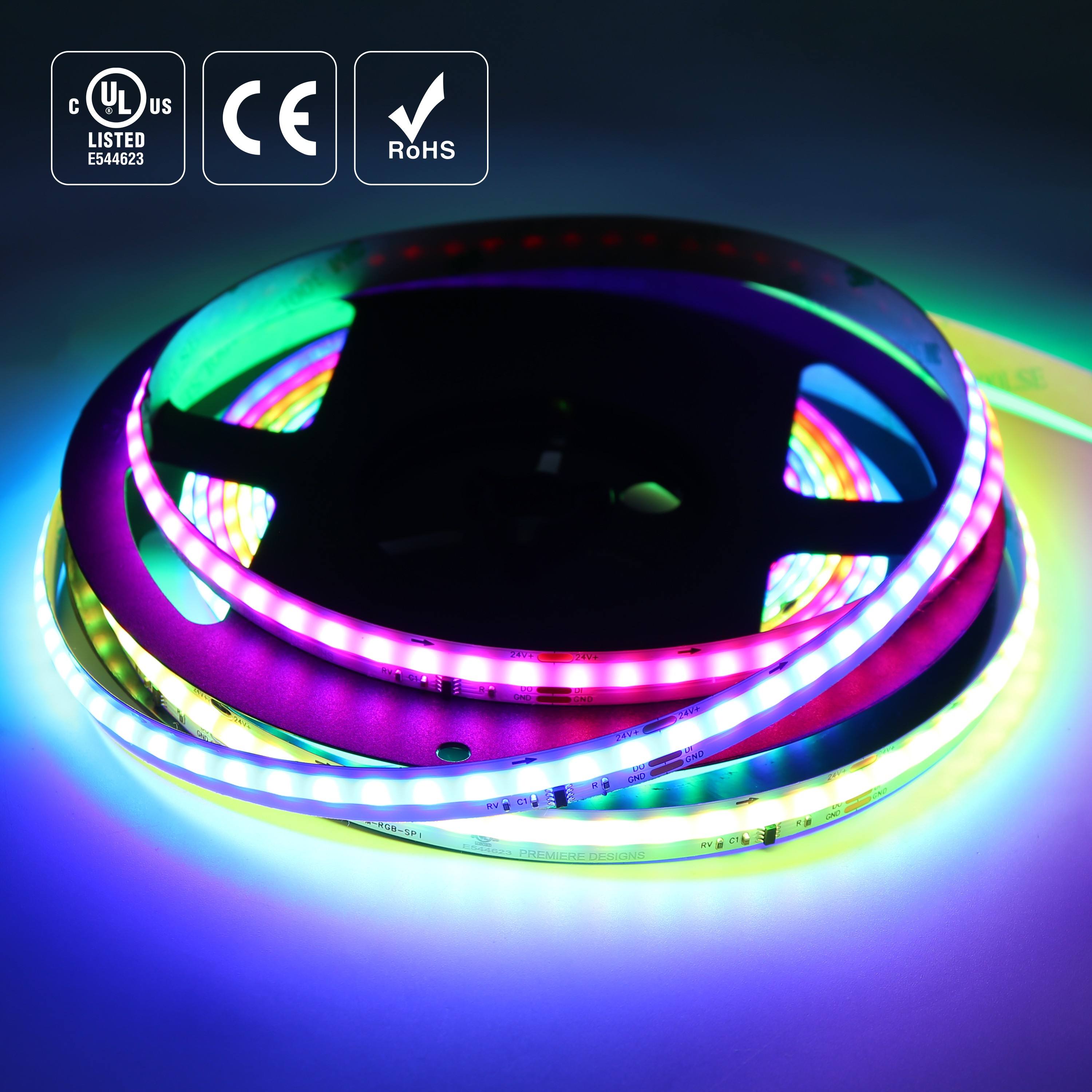 RAYMATES Hot Sell Cob Led Strip 24v Pixel Rgb IC Full Color RGB Digital Addressable 720leds/m UL Flexible COB Light Strip