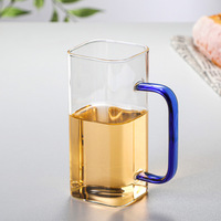 Tasse à thé en verre moderne, écologique, résistante à la chaleur, avec poignée colorée, forme carrée, capacité 400 ml, pour la consommation domestique
