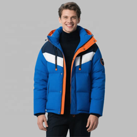 Vestes et manteaux en duvet de canard blanc 90% sur mesure haut de gamme ODM OEM pour hommes, à capuche, avec blocs de couleur géométriques, pour le ski, les activités de plein air, vêtements d'extérieur courts d'hiver