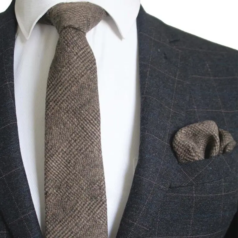 Ensemble de cravates fines en laine et Viscose de haute qualité, avec poches carrées et étroites, 6cm, couleur unie