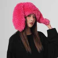 Nouvelle mode décontractée fourrure oreilles de lapin réglable moelleux hiver chaud en peluche Slouchy couleur unie mignon bonnet chapeaux 100% Polyester