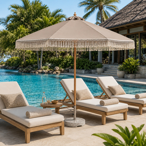Parasol de plage en macramé de style européen, nouveau modèle bohème, pour patio extérieur, avec mât central en bois - Product Image 6