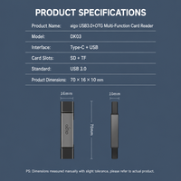 Pembaca Kartu SD TF Universal Aluminium USB 3.0 Tipe-C OTG, Pembaca/Penulis Memori Dual Slot Simultan untuk PC Laptop Smartphone Box