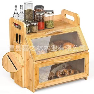Wooden Bread Storage Box Flip Top With Handle 15.15in x 11.06in x 15.47in For <b>Kitchen</b> Use - Product Image 4