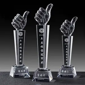 Wholesale optical business crystal glass shield awards corporate awards Thumbs crystal trophy