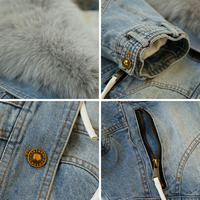 Neuer Luxus Damen Jeans-Daunenmantel Winterparka mit Abnehmbarem Großem Fuchspelzkragen Gänsedaunenjacke Custom Streetwear