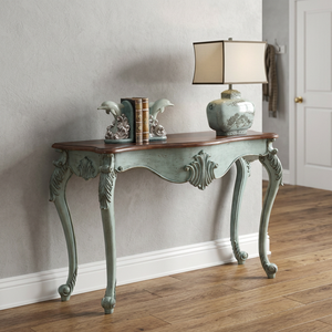 Table console rectangulaire en bois de pin massif peinte à la main, écologique, bleu-vert vieilli, vente en gros Aqudus - Product Image 3