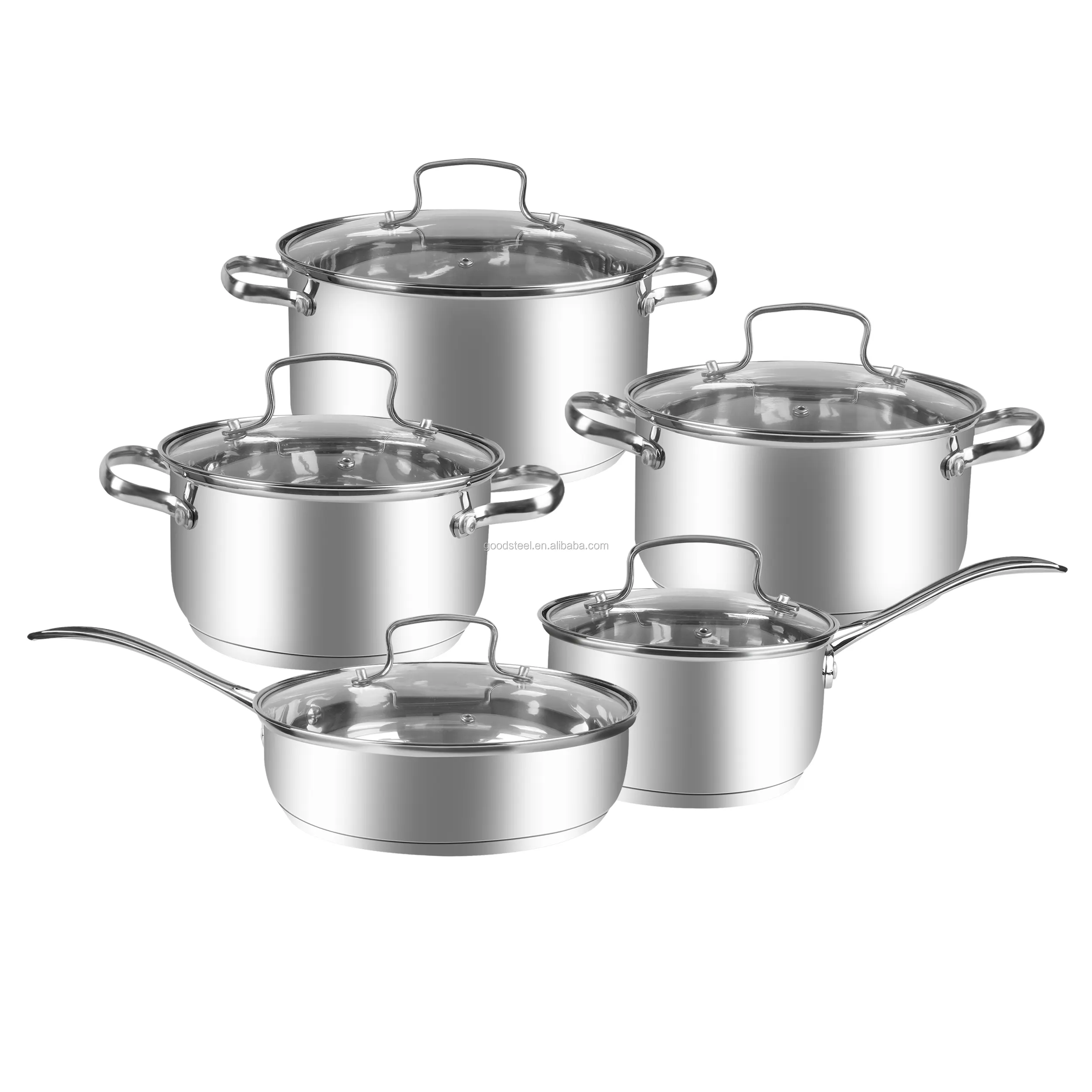 Vendita calda produttore a basso prezzo 10pcs Pentolame In Acciaio Inox pot pan Set di Logo In Metallo personalizzato OEM