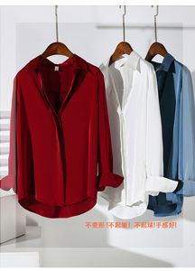 Blusa de Manga Larga para Mujer, Satén Rojo de Alta Gama, Elegante, Resistente a las Arrugas, Profesional, para Oficina, Primavera-Otoño, Nueva - Product Image 4