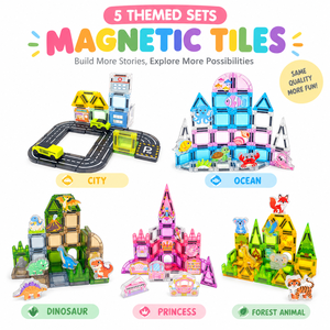 Set di Piastrelle Magnetiche EPT in Scatola di Latta, Gioco di Costruzione STEM Portatile, Città degli Animali, Oceano, Dinosauri, Principesse - Product Image 3