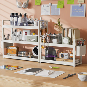 Multi Tier Desktop Shelf 3 Tier Storage Organizer For <b>Office</b> <b>Desk</b> Home Study Bookshelf With Hooks And Shelves - Product Image 2