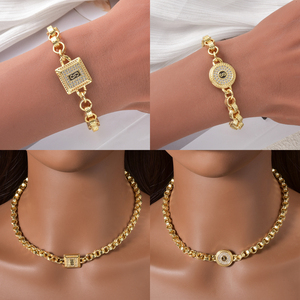 Chaîne fine et épaisse polie, maillons scintillants en cuivre et zircon, plaqué or 18 carats, pour femme, idéale pour mariage, fête, banquet, rendez-vous galant, ou comme cadeau. - Product Image 3