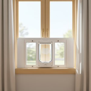 Puerta para Mascotas White Cat, Vidrio de Alta Transparencia, Marco de Aluminio, Instalación Rápida, 4 Modos de Bloqueo, Ancho de Ventana Ajustable de 27 a 32 Pulgadas - Product Image 2