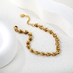 18K Gold Plated Stainless Steel Jewelry Heart Bead Bracelet <b>Chain</b> Link Fashion Women Hypoallergenic Romantic Gift Bracelet - Product Image 2
