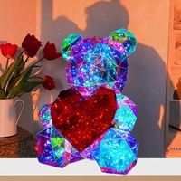Lampe de table LED Noshado 2024 en forme d'ours en peluche, alimentée par USB, lumière blanche chaude, film holographique coloré en PET, décoration de fête d'anniversaire